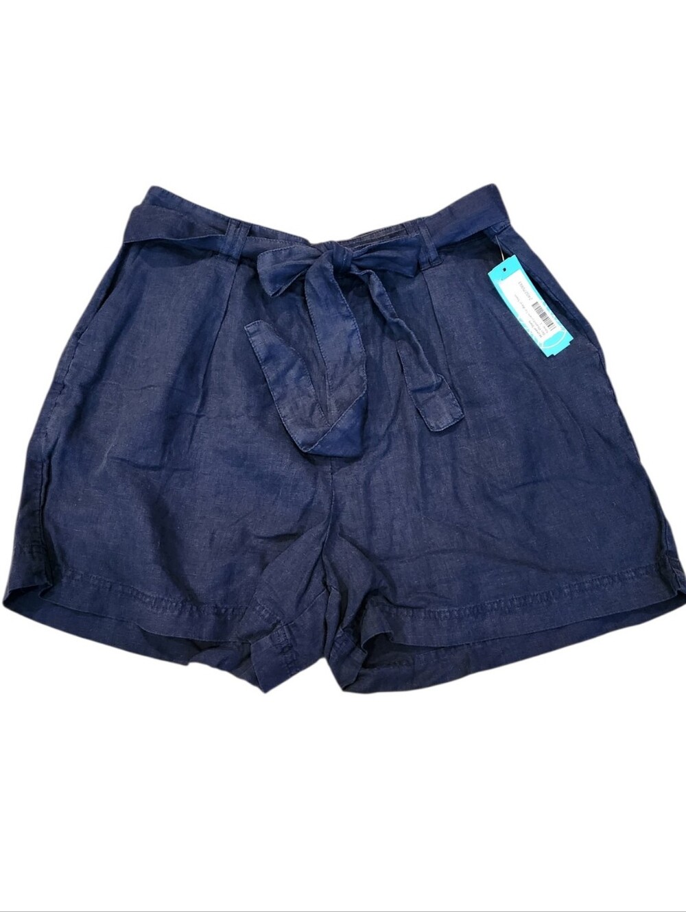 NWT Michael Stars Bex Pleated 100% Linen Tie Waist Short Admiral Blue Size L